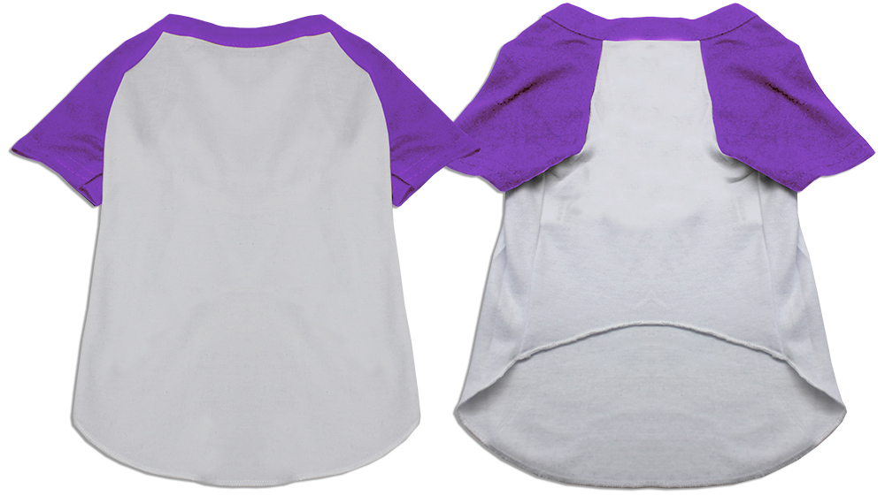Raglan Baseball Pet Shirt White with Purple Size Small